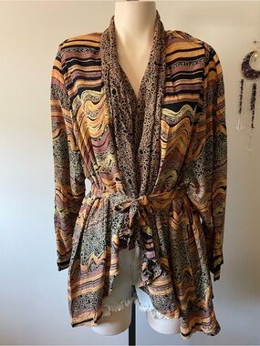 90s Vintage Casual Studio Mixed Print Rayon Cardigan Jacket Safari Whimisgoth